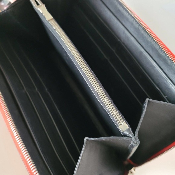 Celine Wallet Leather Solid Red Card Bill Holder Large Zip Around Multifunction - Picture 6 of 12